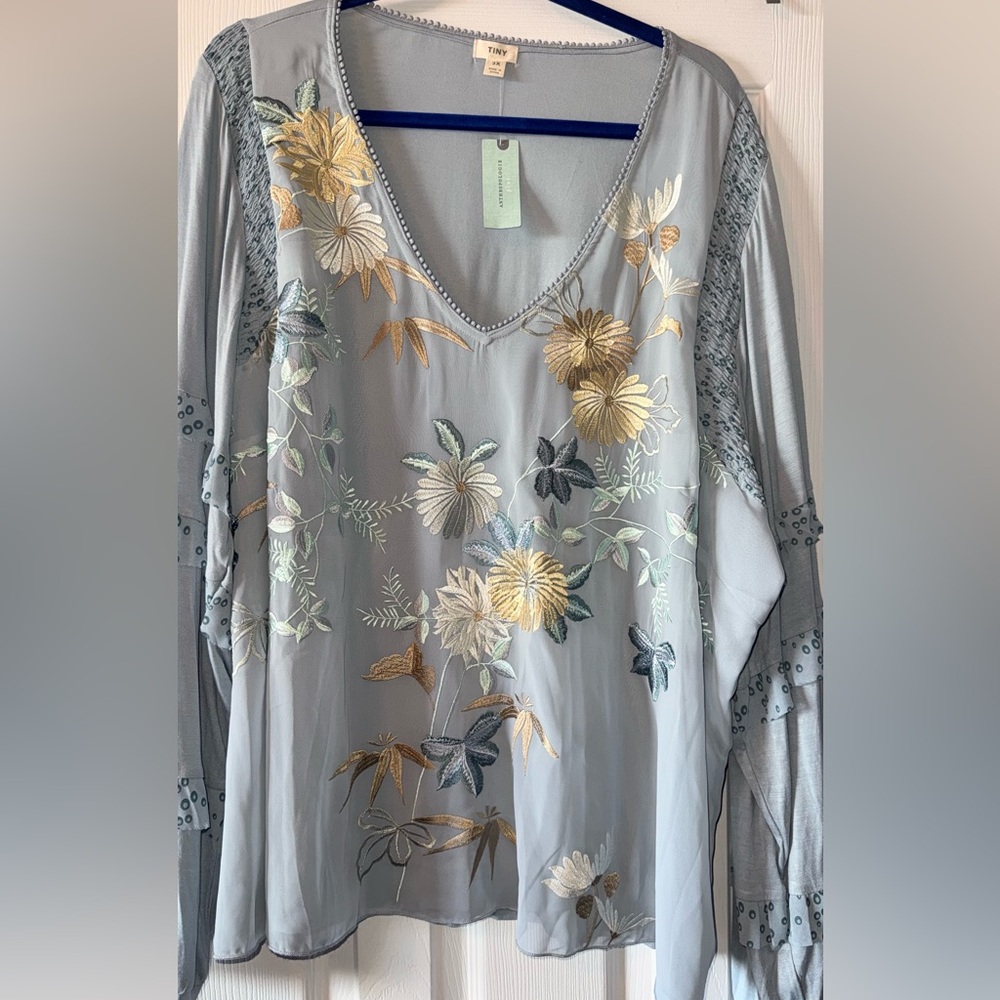 Anthropologie Tiny brand floral embroidered top 3X NWT - Picture 3 of 10